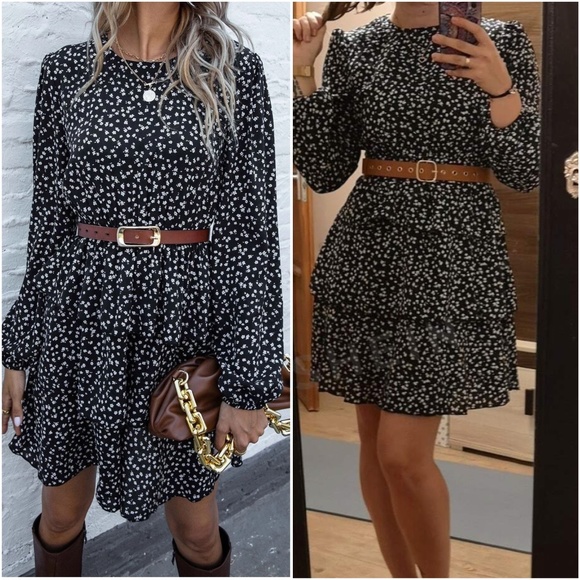 Chic Black and White Floral Mini Dress - Picture 3 of 7